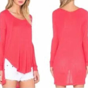 Free People Drippy Thermal Tunic Top Waffle Knit Pink High Low Long Slee…